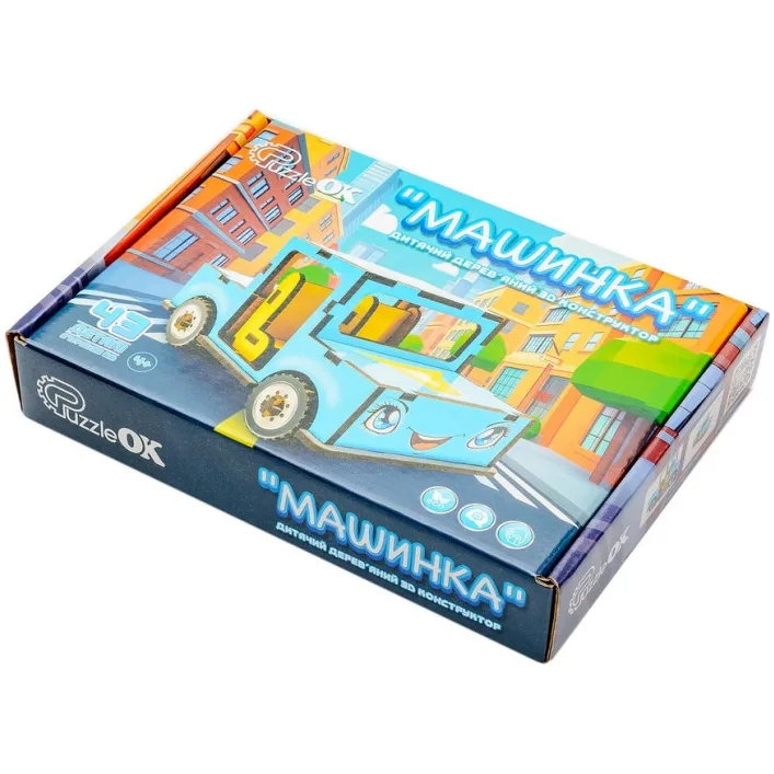 Деревянный 3D конструктор "Машинка" 43 дет. Puz-00930 г. 8,7*14*8,2 см PuzzleOK (Дер8937)