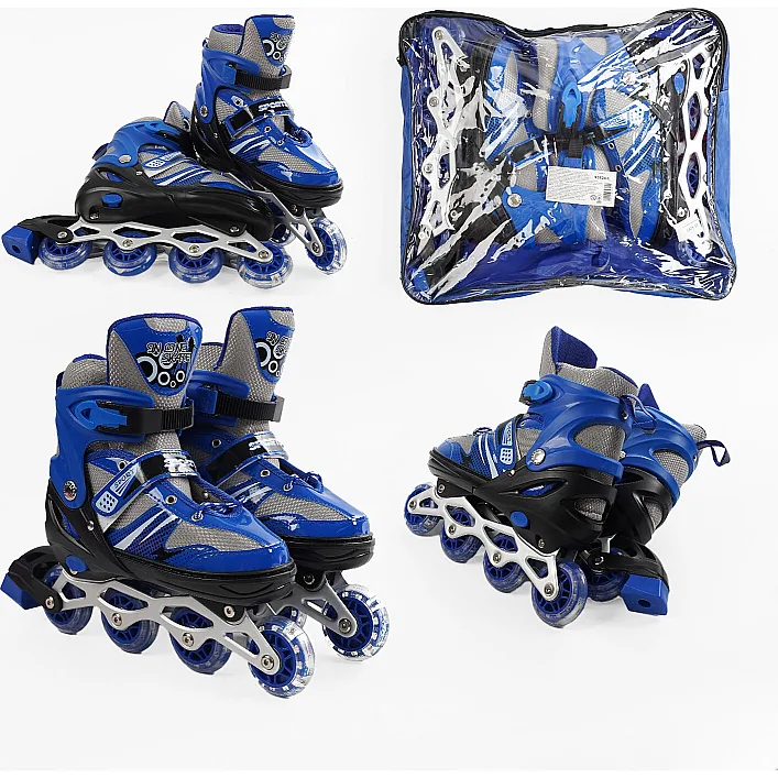 Ролики 93824-L /размер 39-43/ цвет – СИНИЙ (6) колеса PVC, стелька 25-27 см, ПЕРЕДНЕЕ КОЛЕСО СВЕТ, d – 6.5 см, в сумке