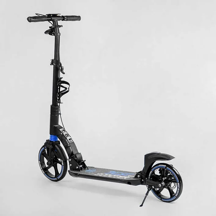 Самокат двухколесный "Best Scooter" 90166-B (2) ФАРА, переднее колесо PU 230 мм, заднее колесо 200мм, 2 амортизатора, дисковый тормоз, зажим руля