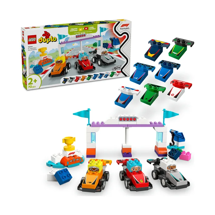 Конструктор LEGO DUPLO Town Автомобили для гонок и пилоты команд Формулы-1, 70 деталей (10445)