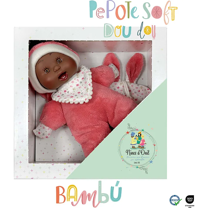 Пупс, серия SOFT DOUDOU, в коралловой одежде в коробке, 26см, Nines d`Onil (04323)