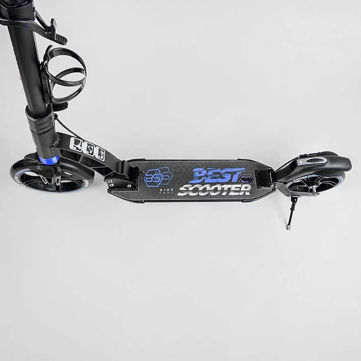 Самокат двухколесный "Best Scooter" 90166-B (2) ФАРА, переднее колесо PU 230 мм, заднее колесо 200мм, 2 амортизатора, дисковый тормоз, зажим руля