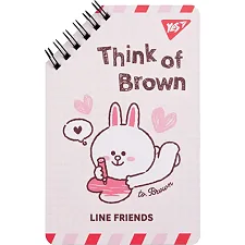 Блокнот YES 95х145 мм 60 л. спираль "Line Friends" Think of Brown (Кнц1755)