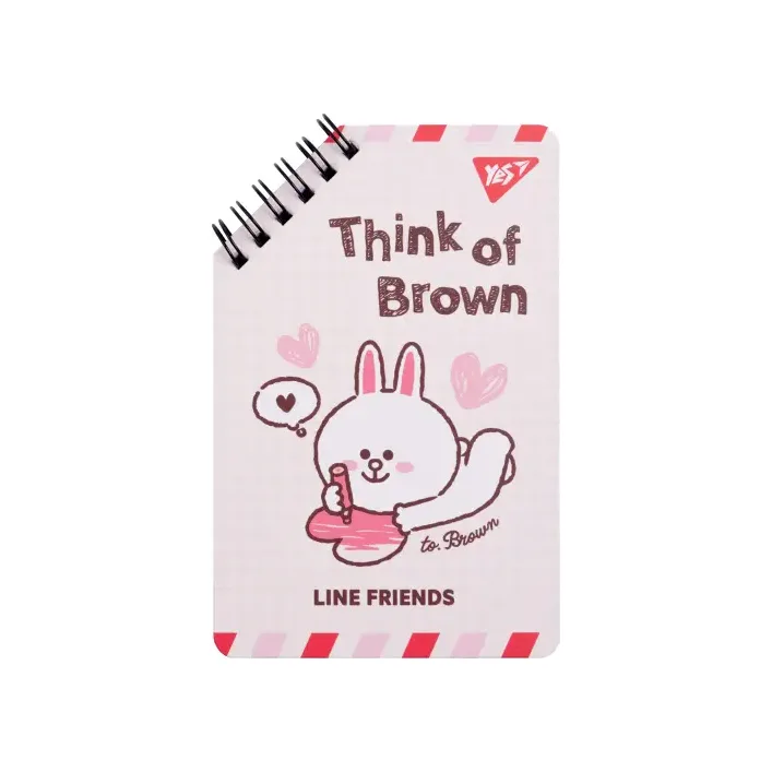 Блокнот YES 95х145 мм 60 л. спираль "Line Friends" Think of Brown (Кнц1755)