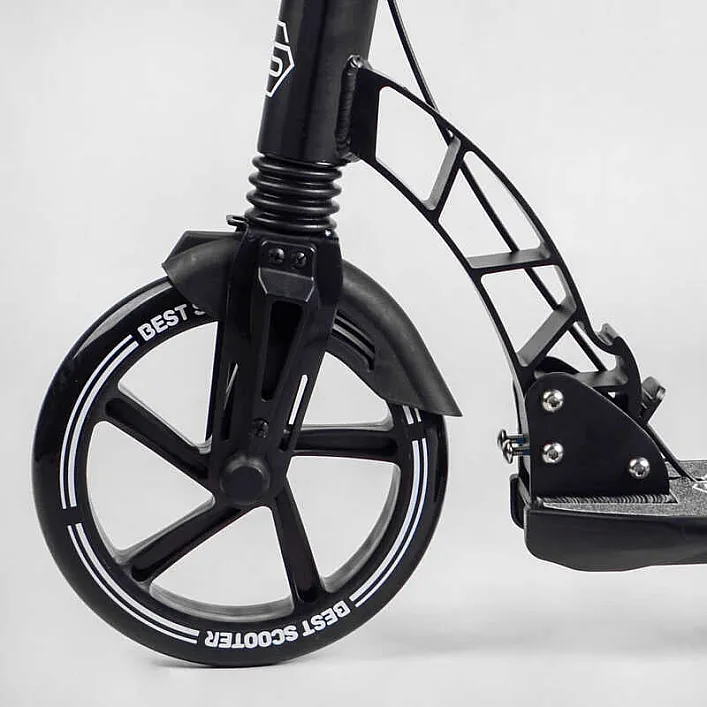 Самокат двухколесный "Best Scooter" 24215-B (2) ФАРА, переднее колесо PU 230 мм, заднее колесо 200мм, 2 амортизатора, дисковый тормоз, зажим руля