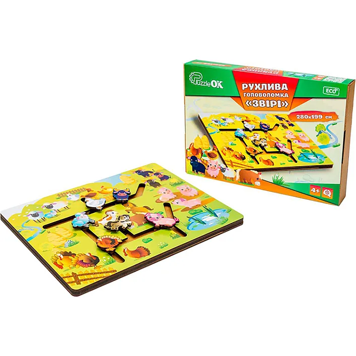 Подвижная головоломка "Звери" Puz-27700 г. 28*19.9 см. в коробке р. 31.5*22.5 см PuzzleOk (Дер7008)