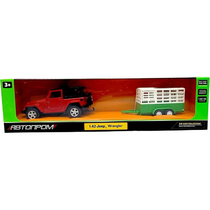 Машина+прицеп мет. 1:43 Jeep Wrangler,відкр.двері,короб.28*8*6,5см