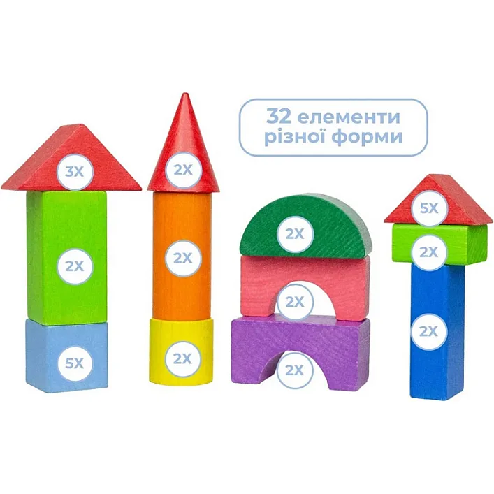 Дерев'яний конструктор "Будівельний набір" 900750, 32 деталі
