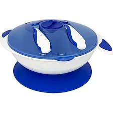 Тарелка на присоске с ложкой и вилкой MGZ-0109(Blue) 350 мл