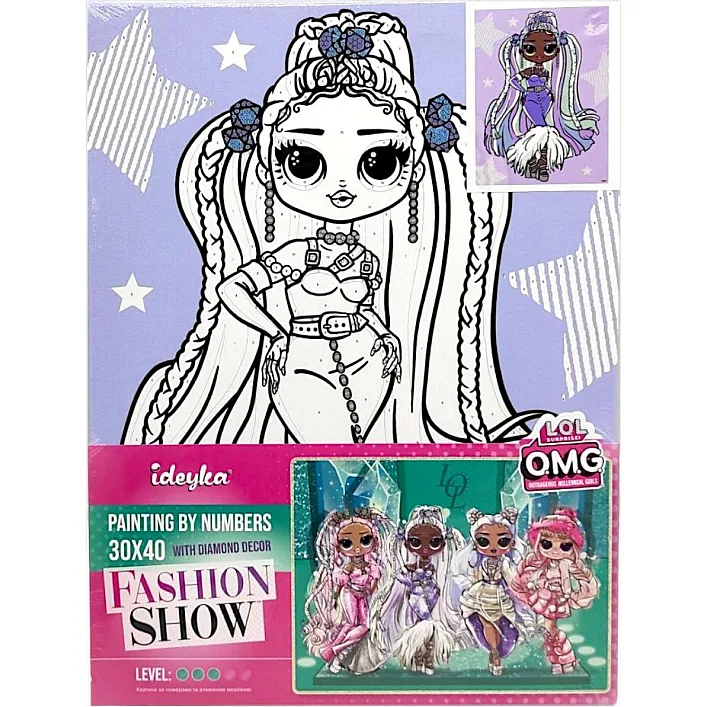 Набір для розпису по номерах для дітей "L.O.L. Surprise! O.M.G. Fashion show Lady Braids" зі стразами 30х40 см. KHO6272 (Нас5273)