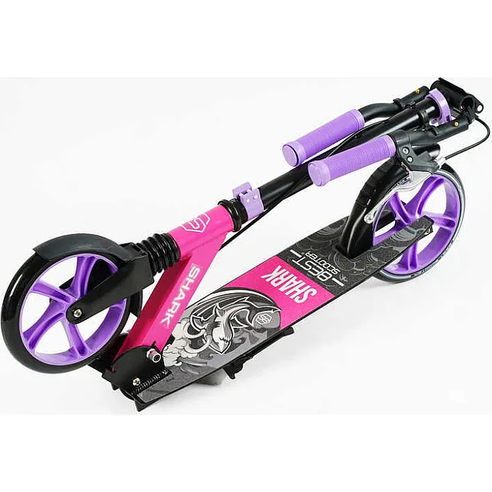 Самокат двухколесный "Best Scooter" SH-30610(4) "SHARK", с ручным тормозом, зажим руля, колеса PU - 20 см, 1 амортизатор, в коробке