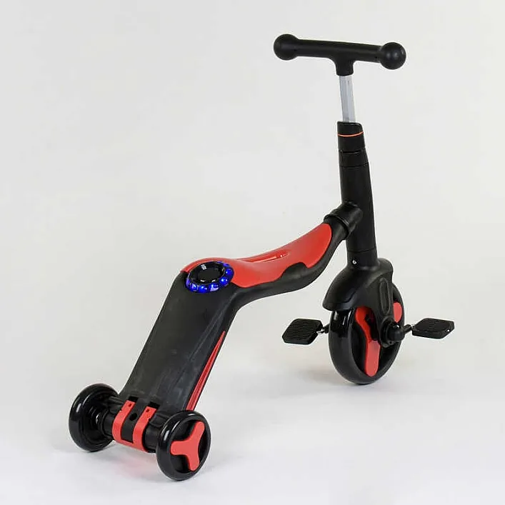 Самокат 3в1 JT 28288 (1) Best Scooter, самокат-велобег-велосипед, КРАСНЫЙ, свет, 8 мелодий, колёса PU, переднее колесо d=20см, задние d=11см