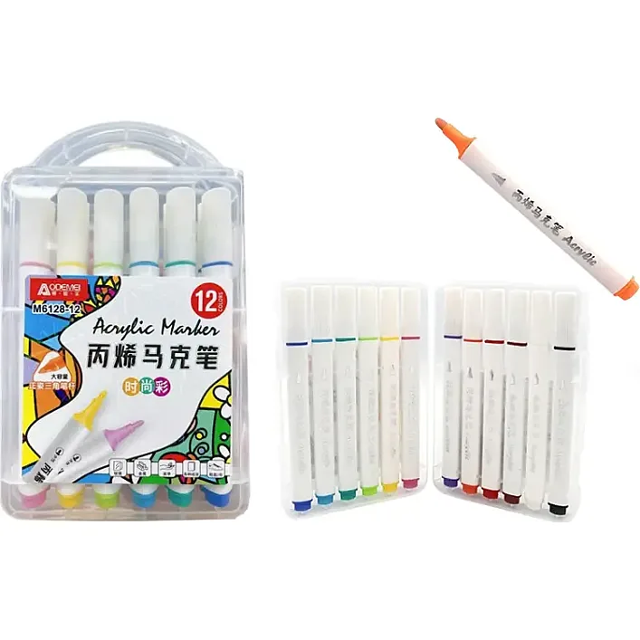 Набір акрил. маркерів Aodemei трикутн. корп., 12шт. plastic box M6128-12 (Кнц1251)