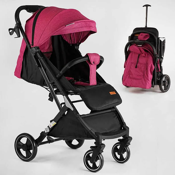 Тележка прогулочная детская "JOY" Comfort L-20115 (1) цвет Розовая, рама сталь с алюминием, футкавер, подстаканник, телескопическая ручка