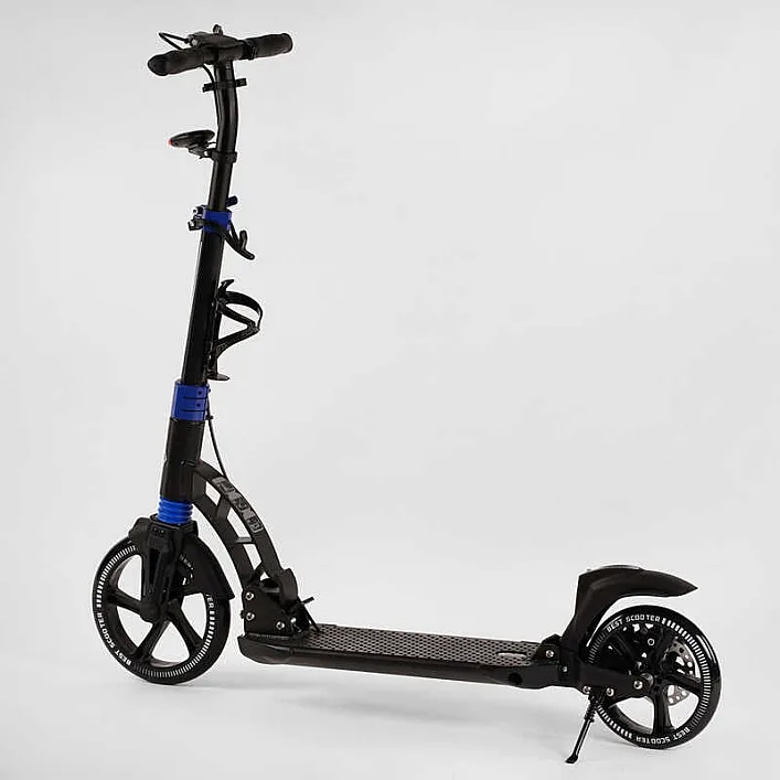Самокат двухколесный "Best Scooter" D-19055 (2) резиновый коврик, ФАРА, переднее колесо PU 230мм, заднее колесо 200мм, 2 амортизатора, дисковый тормоз