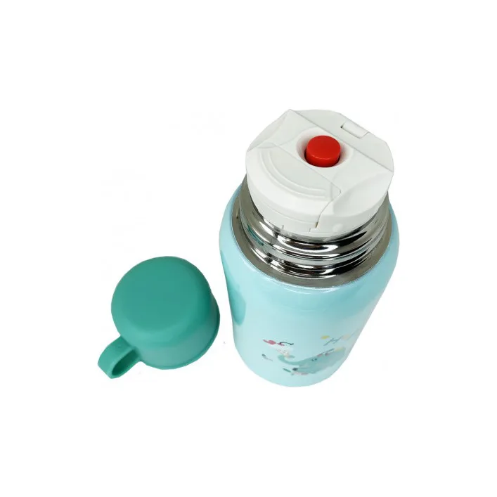 Термос-поильник с силиконовой трубочкой MGZ-0318(Turquoise) чашкой, в чехле с ремешком, 550 мл