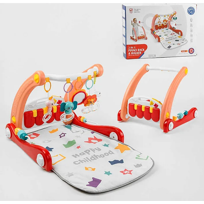 Ходунки 2в1 HE 0634 (12) игровой музыкальный коврик, пианино, 4 погремушки с прорезывателем, зеркальце, в коробке