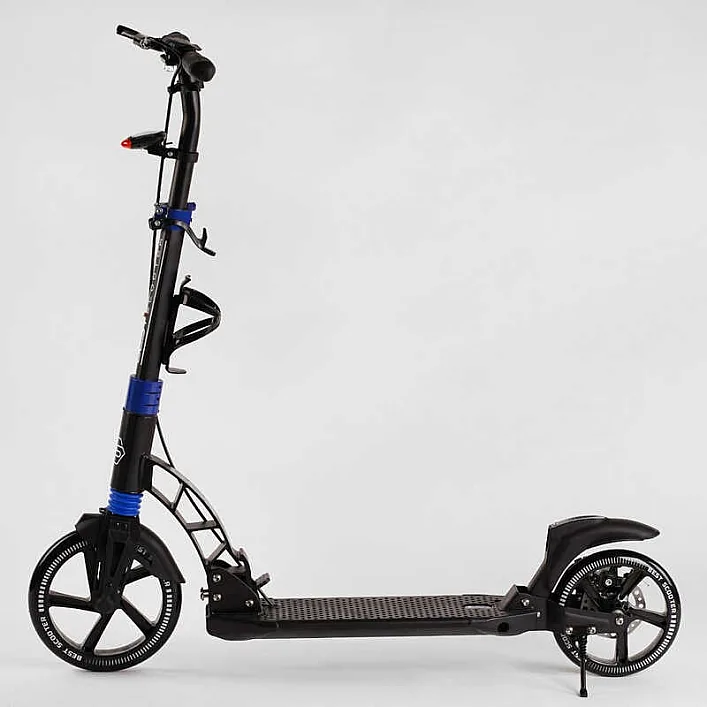 Самокат двухколесный "Best Scooter" D-19055 (2) резиновый коврик, ФАРА, переднее колесо PU 230мм, заднее колесо 200мм, 2 амортизатора, дисковый тормоз
