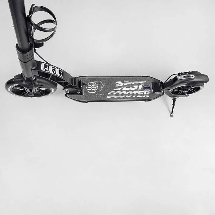 Самокат двухколесный "Best Scooter" 24215-B (2) ФАРА, переднее колесо PU 230 мм, заднее колесо 200мм, 2 амортизатора, дисковый тормоз, зажим руля