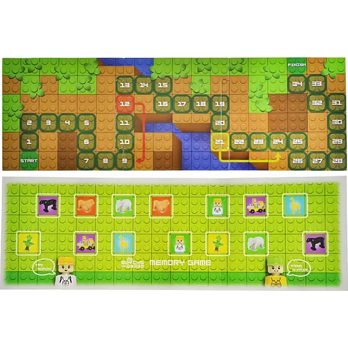 Конструктор "Block&Steps: Приключения в Сафари" + ходилка и мемори игра 3в1, 89дет. QB300-006 qbee (Кон3936)