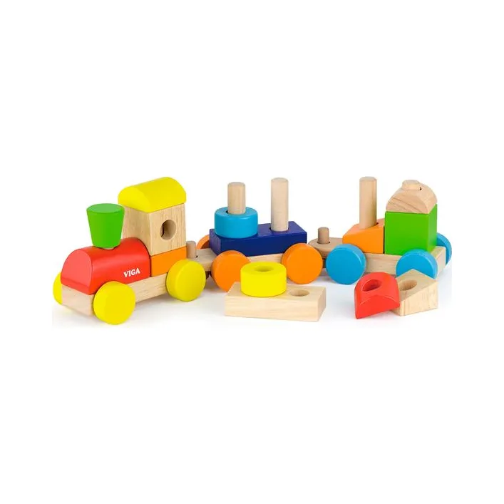 Деревянный поезд Viga Toys Цветные кубики (51610)