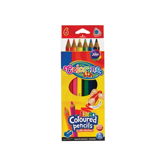 Карандаши цветные треугольные JUMBO 17,5 см 6 цв., чинка COLORINO (Кнц5516)