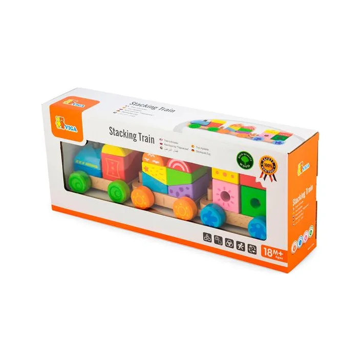 Деревянный поезд Viga Toys Яркие кубики (50534)