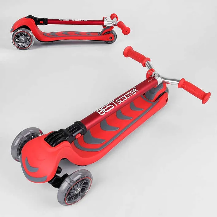 Самокат триколісний Y-00325 (4) Best Scooter, ЧЕРВОНИЙ, складне алюмінієве кермо, 4 колеса PU зі світлом, d = 12 см
