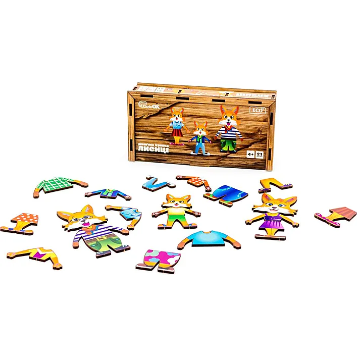 Деревянная одевалка "Лисички" 21 элм. Puz-42121 г. 18*9*4.5 см PuzzleOk (Дер2277)
