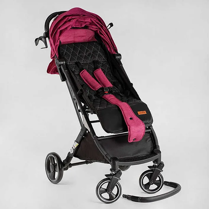 Тележка прогулочная детская "JOY" Comfort L-20115 (1) цвет Розовая, рама сталь с алюминием, футкавер, подстаканник, телескопическая ручка