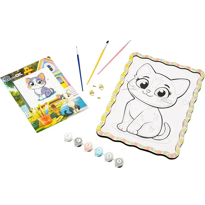 Картина по номерах Puz-22945 "Котик" дерев'яна, формат А4 PuzzleOk (Нас2844)