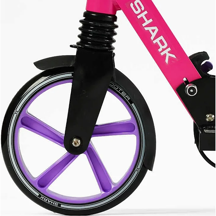 Самокат двухколесный "Best Scooter" SH-30610(4) "SHARK", с ручным тормозом, зажим руля, колеса PU - 20 см, 1 амортизатор, в коробке