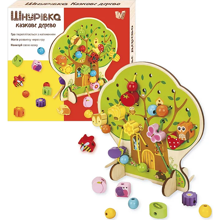 Шнуровка 43929 (24) "WToys", фигурки, бусины, шнурок, дерево, в коробке