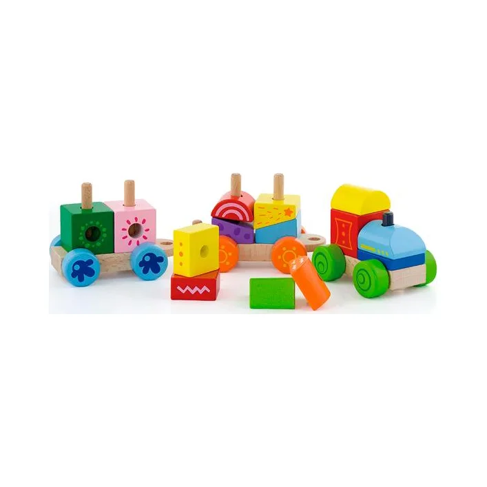 Деревянный поезд Viga Toys Яркие кубики (50534)