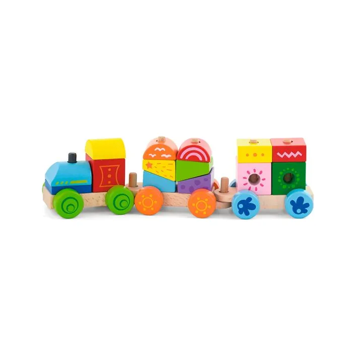 Деревянный поезд Viga Toys Яркие кубики (50534)