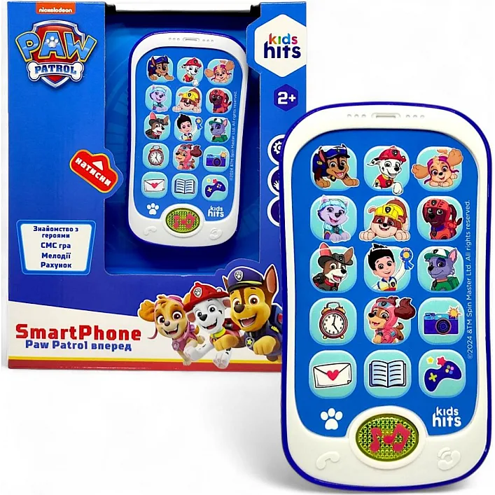 Телефон музыкальный развивающий Kids Hits KKH03/006L "Paw Patrol", батарейка в комплекте, короб. 23*3,5*18.5 см (Муз6578)