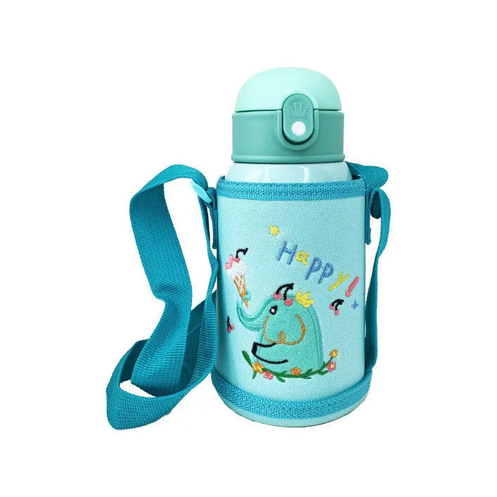Термос-поильник с силиконовой трубочкой MGZ-0318(Turquoise) чашкой, в чехле с ремешком, 550 мл
