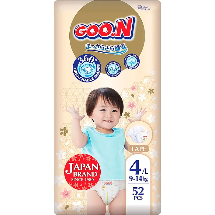 Подгузники Goo.N Premium Soft для детей (размер 4(L), 9-14 кг, 52 шт.)