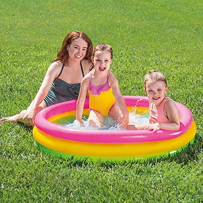 Бассейн INTEX "Радуга" (3 секции, надувное дно, рем. комплект) в коробке 57412 г.114*25см (Рез7412)