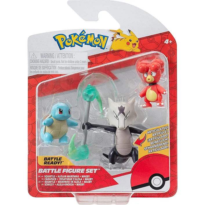 Набор игровых фигурок Pokemon W19 - Магби, Сквиртл, Алола Маровак