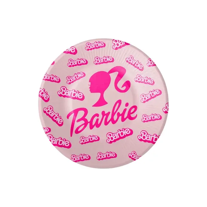 Бумажные тарелки Твоя Забава Barbie розовые 10шт. (18см.) (Дер1393)