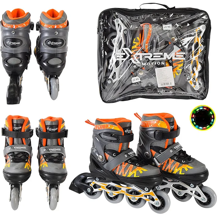 Детские ролики Extreme Motion RL2436 светящиеся колеса, серый, S (30-33)
