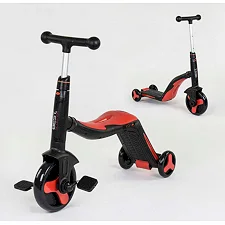 Самокат 3в1 JT 28288 (1) Best Scooter, самокат-велобег-велосипед, КРАСНЫЙ, свет, 8 мелодий, колёса PU, переднее колесо d=20см, задние d=11см