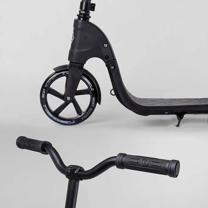 Самокат двухколесный 72378 "Best Scooter" (2) цвет ЧЕРНЫЙ, колеса PU - 20 см, широкий велосипедный руль, новый зажим руля, в коробке