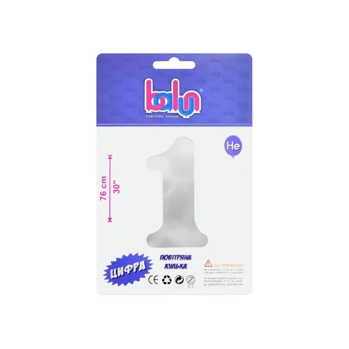 Фольгированный шарик цифра "1" серебряный Balun 30" 76 см 02375 1 шт (Дер3197)