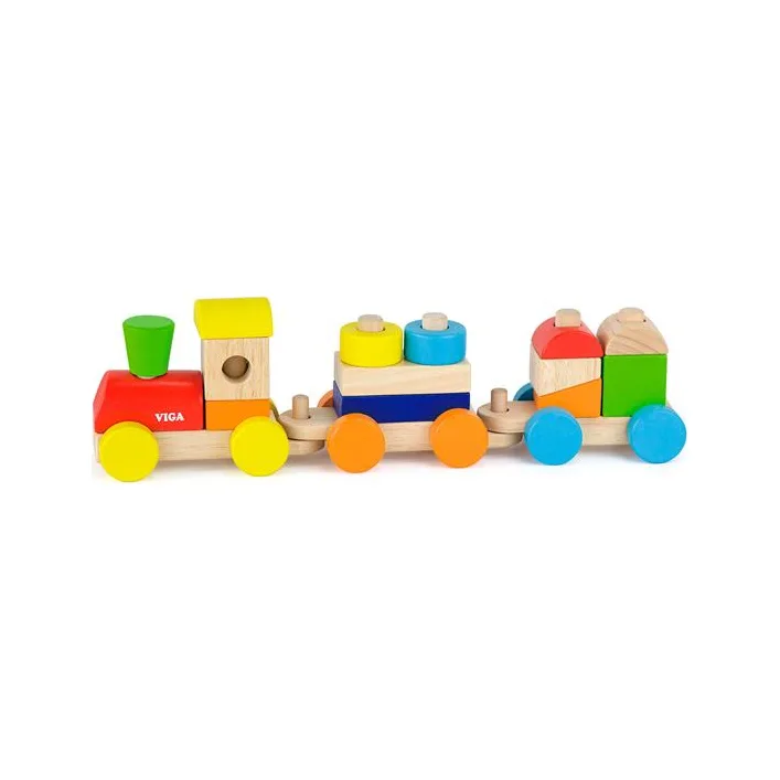 Деревянный поезд Viga Toys Цветные кубики (51610)