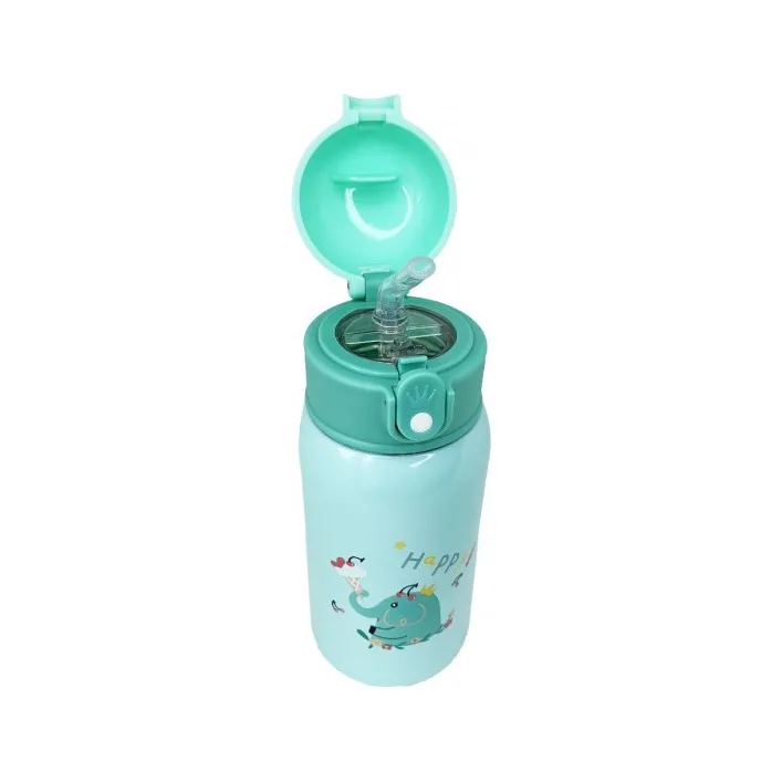 Термос-поильник с силиконовой трубочкой MGZ-0318(Turquoise) чашкой, в чехле с ремешком, 550 мл