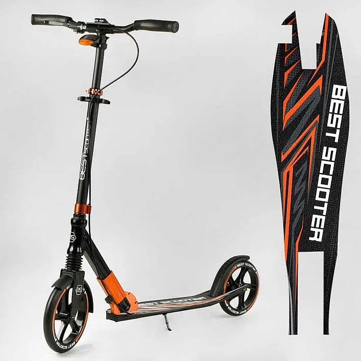 Самокат алюминиевый "Best Scooter" 79740 (2) колеса PU, ФАРА, зажим руля, d передних колес - 230мм, d задних колес 200мм, 1 амортизатор передний