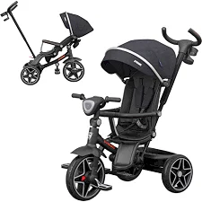 Детский трехколесный Велосипед TILLY DYNAMIC (T-3810 BLACK) поворотное сиденье, складной руль