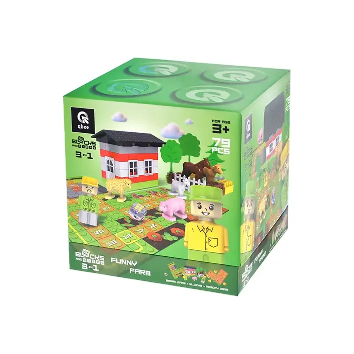 Конструктор "Block&Steps: Веселая Ферма" + ходилка и мемори игра 3в1, 79дет. QB300-005 qbee (Кон3935)